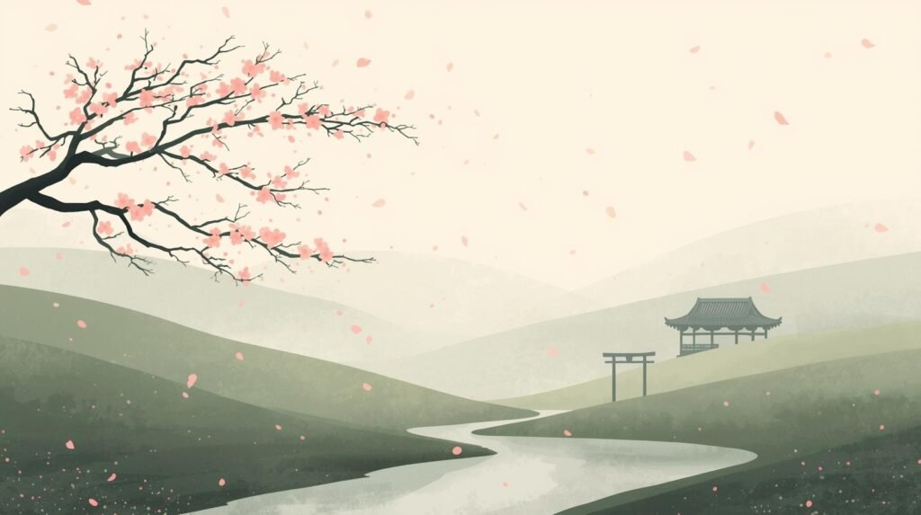 Paisagem minimalista associada à estrutura do haicai, evocando forma, corte e silêncio na tradição poética japonesa.