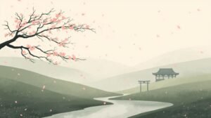 Paisagem minimalista associada à estrutura do haicai, evocando forma, corte e silêncio na tradição poética japonesa.